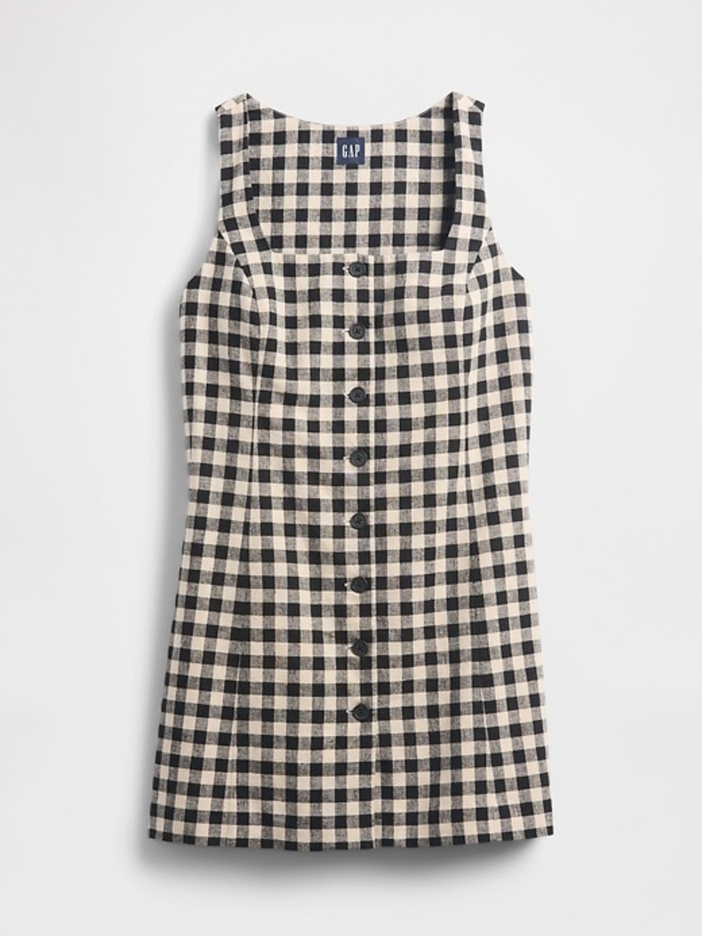Gap linen blend square neck button up gingham dress fall